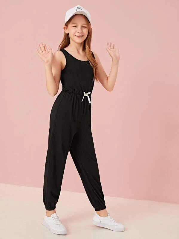 Girls Drawstring Waist Tank Jumpsuit