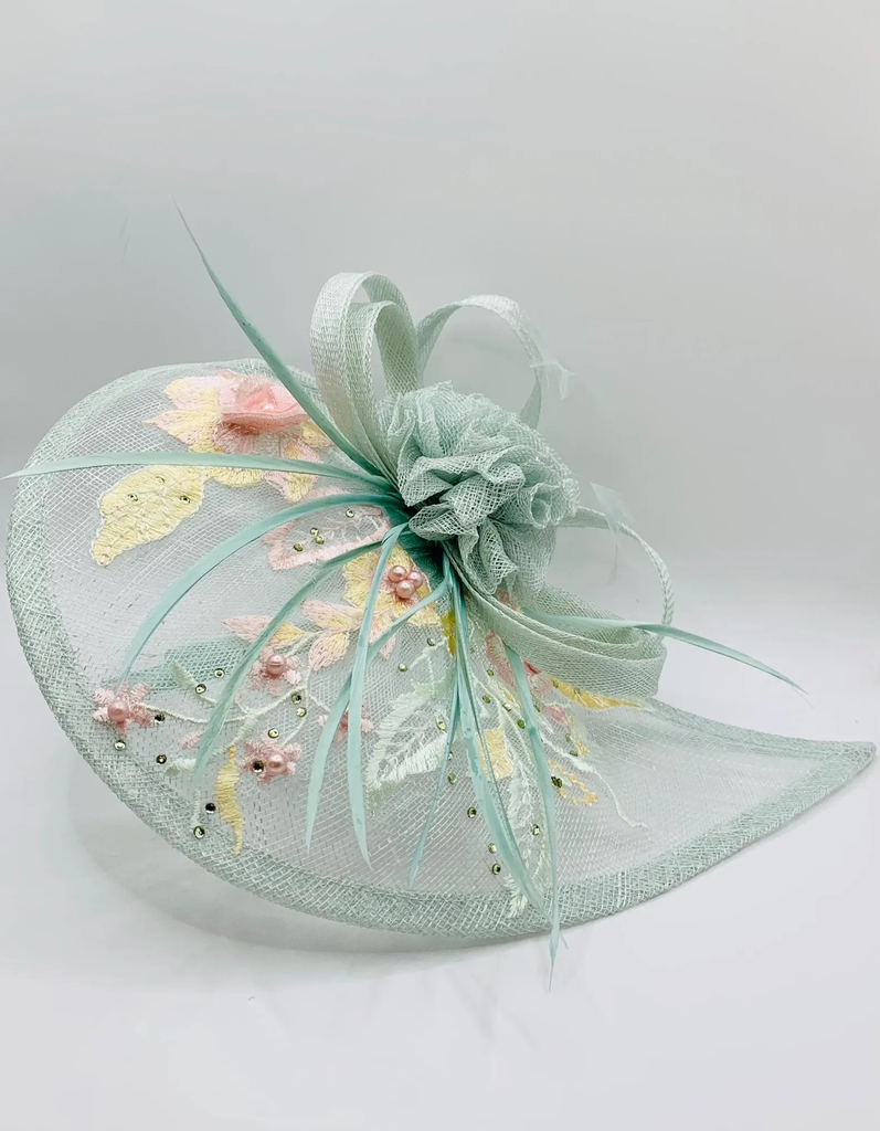 Stunning Mint Green Pink Wedding Fascinator Hat