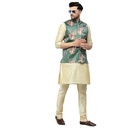 Men's Gold Kurta Pyjama & Printed Nehru Jacket Set.