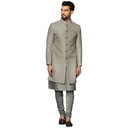 Men Textured Silk Blend Jacquard Kurta Indowestern Churidar Set with Geometric Pattern