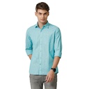 Linen Club Men's Turquoise Blue Striped Slim Fit Full Sleeve Casual Shirt